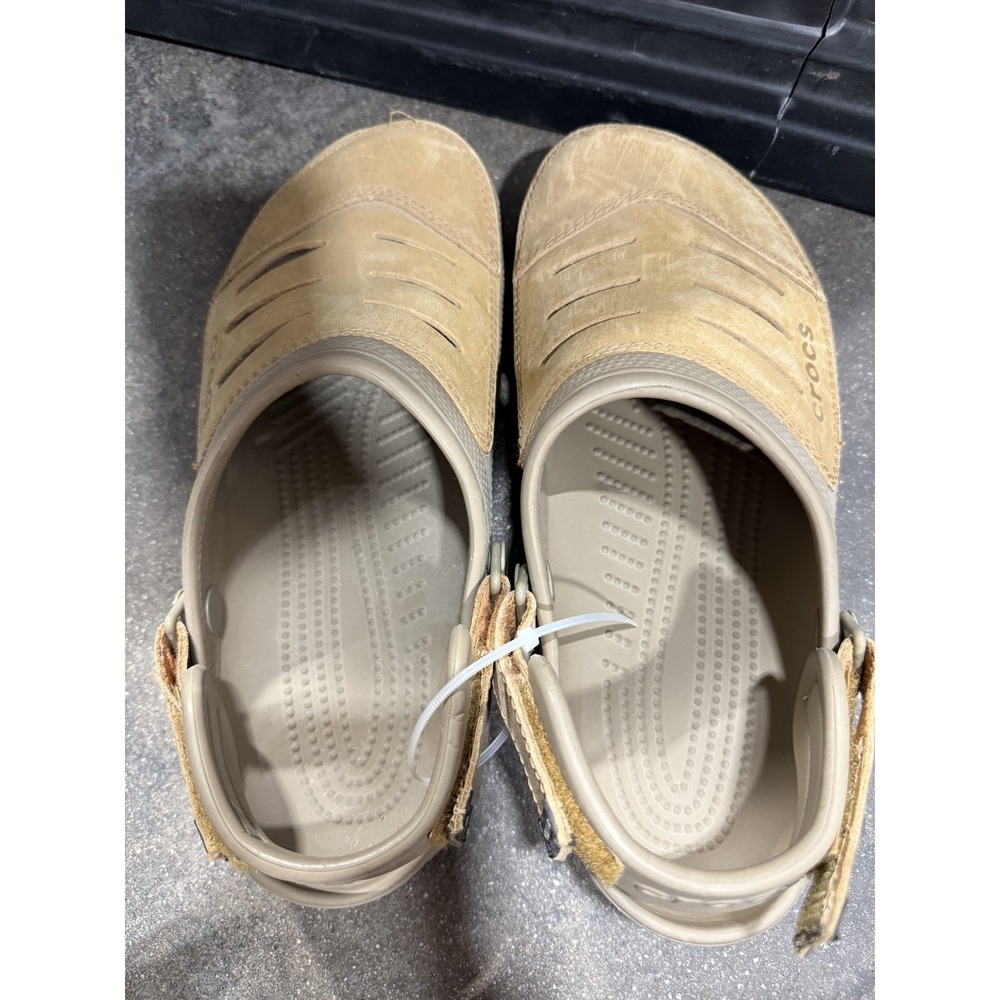 Crocs Yukon Vista Men Clogs Khaki Tan Brown Leather Adjustable Strap Size 9